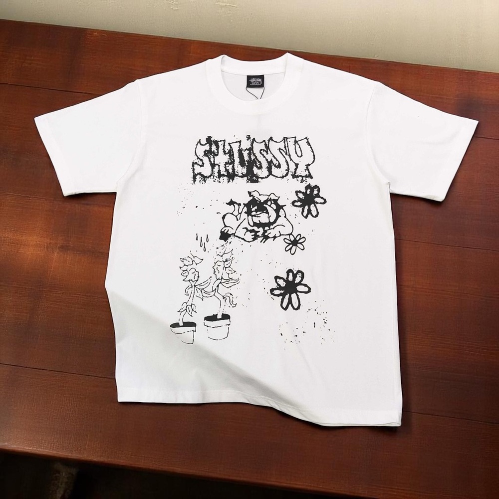 Stussy Black and White Artistic Short Sleeve Tee